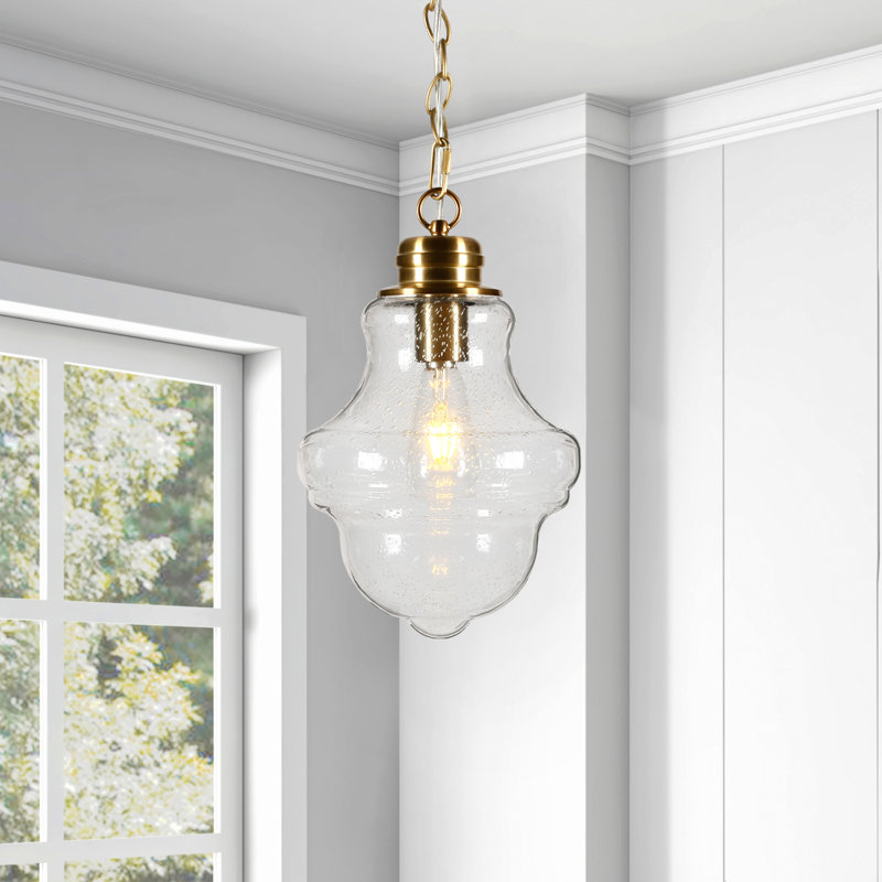 Luminaire suspendu simple à 1 lumière Annie, Verre bullé, Laiton brossé