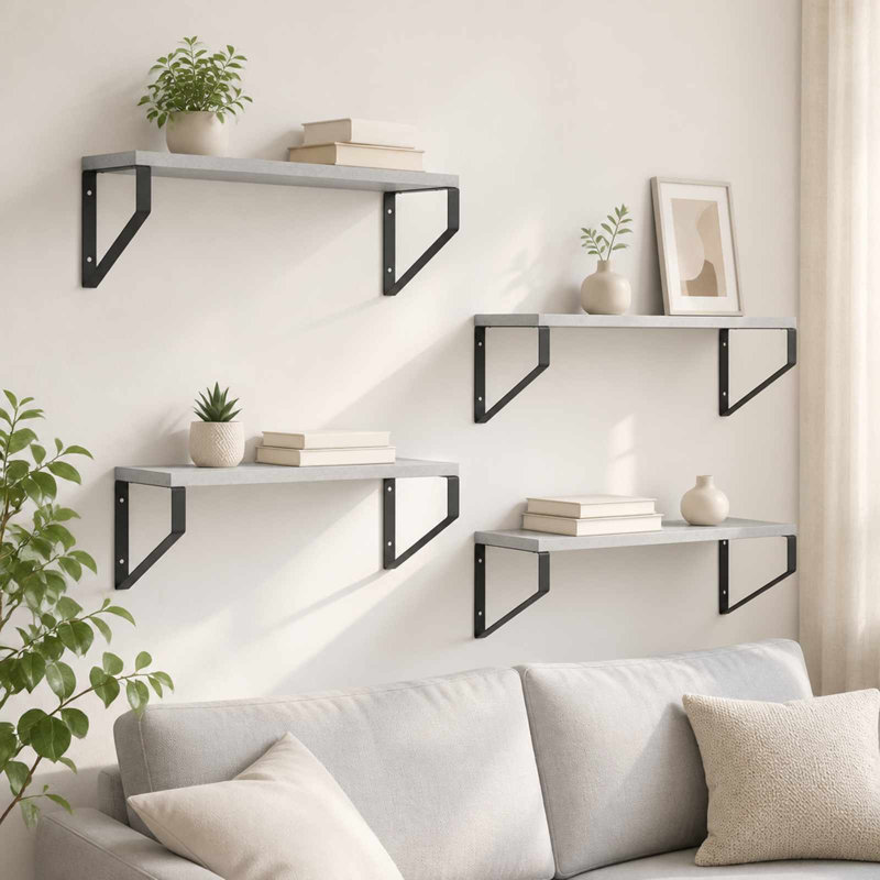 4 -Piece Steel Floating Shelf, 15.5 cm H x 50 cm L x 16 cm D, Concrete Grey