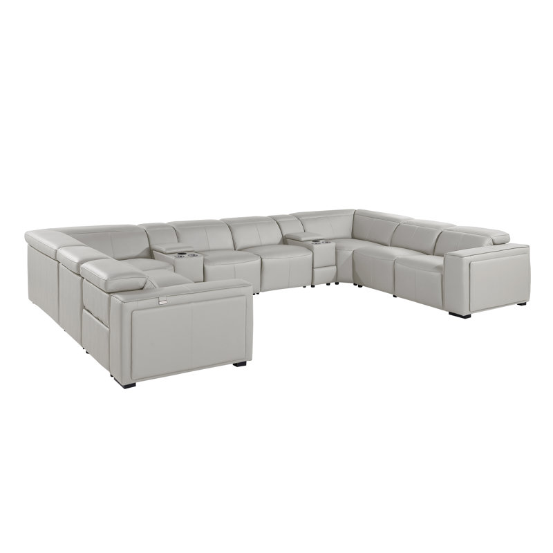 Top Grain Italian Leather 10-Piece U-Shaped Modular Power Reclining Sectional With 4 Power Recliners & Power Headrests