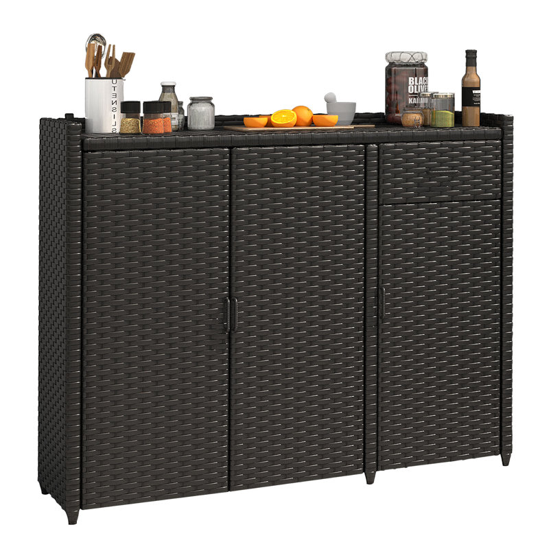 Armoire de rangement en rotin et osier, Noir