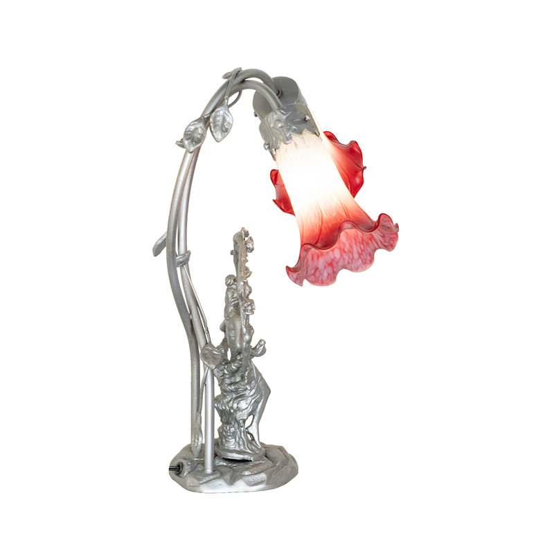 16" High Pink/White Tiffany Pond Lily 2 Light Trellis Girl Accent Lamp