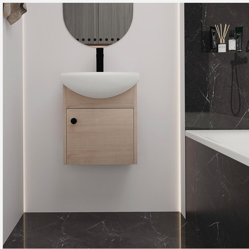 Petit meuble-lavabo de 18 po avec lavabo en céramique, fixation murale