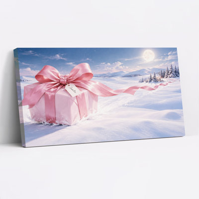 Art mural sur toile rose avec étiquette du père Noël en hiver enneigé