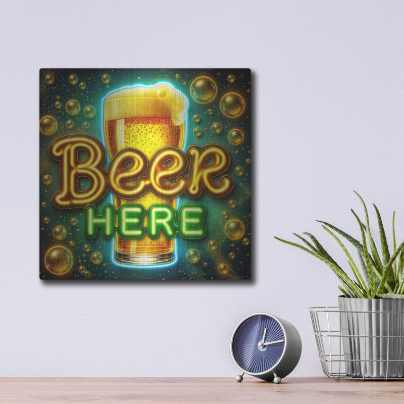 «Beer Here» par Rey Klimt, art mural en métal, H 12 po x l 12 po