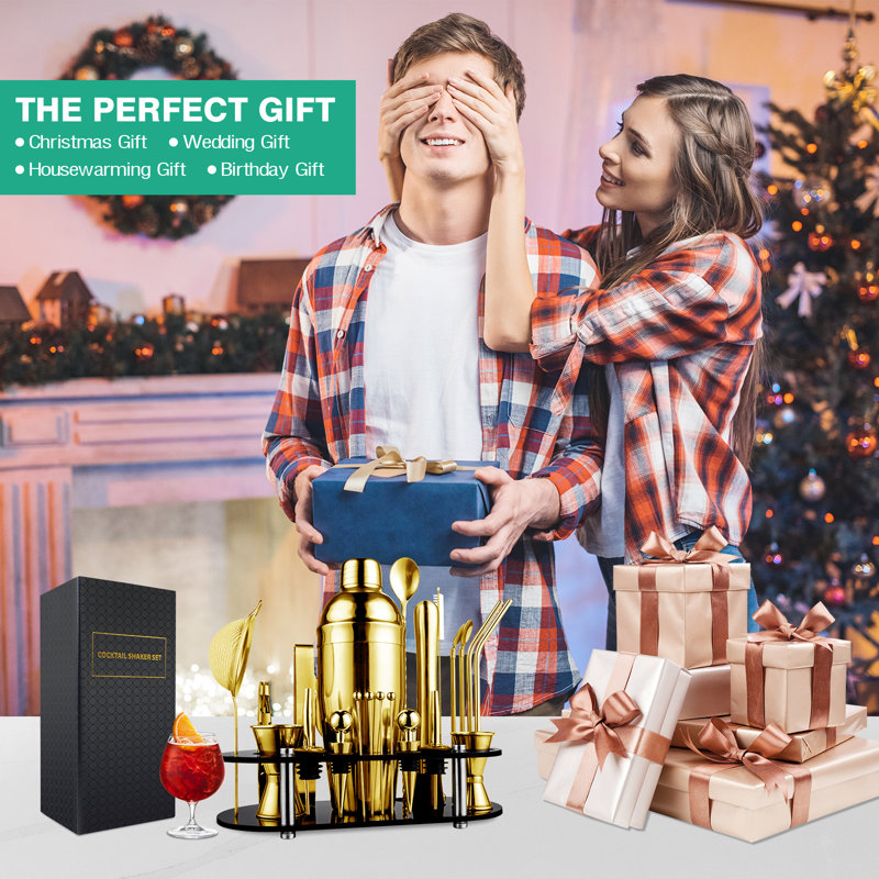Gold 25-Piece Stainless Steel Bartender Kit with Acrylic Stand