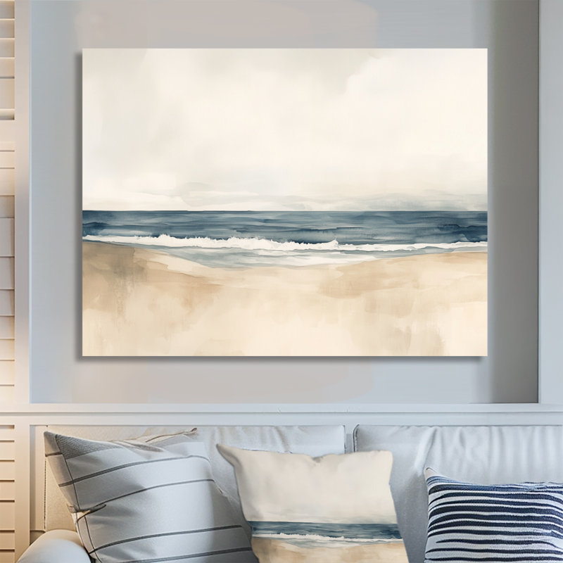 «Neutral Beach Horizon II», art mural bord de mer beige, H 30 po x l 40 po, Toile tendue