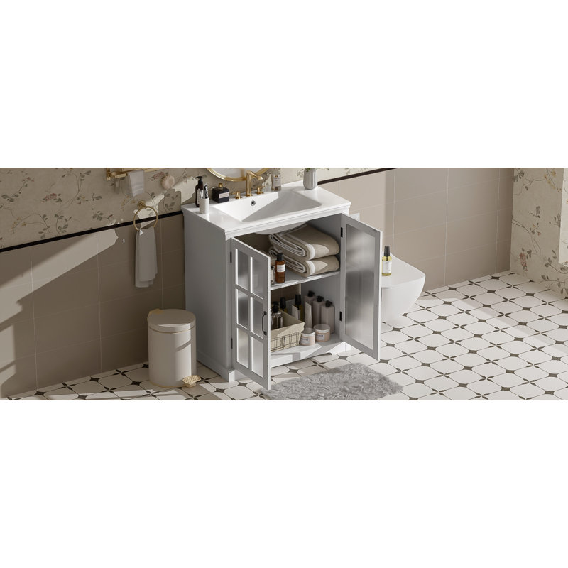 30" Modern Bathroom Vanity with Ceramic Sink, White
