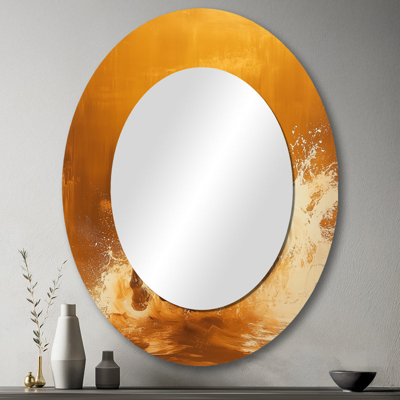Or et blanc, cheval, Windy Plains - miroir mural ovale doré, 43 po x 33 po
