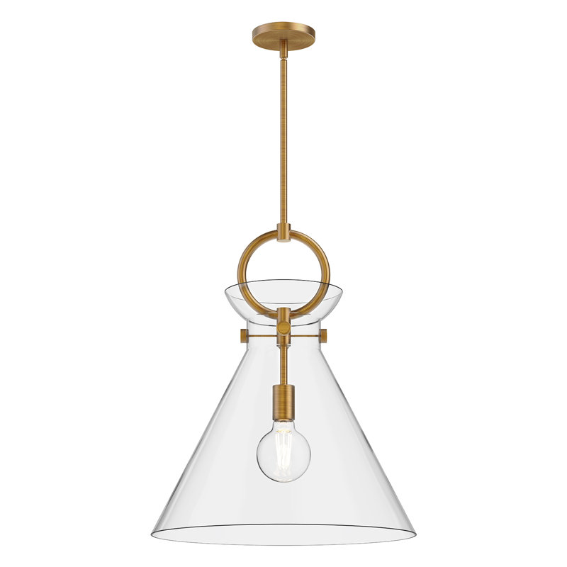 Luminaire suspendu conique à 1 lumière Tiney, Or vieilli / transparent, H 21,75 po x l 18 po x P 18 po