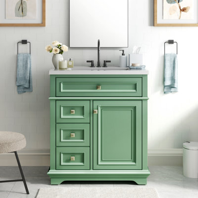 Meuble-lavabo sur pied simple 30 po avec comptoir en céramique et lavabo intégré
