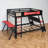 Kid's Bunk Bed, Dual Gaming Desks with USB Ports, Wood, Pegboard Organizer Panels, Modern, Teen Bedroom-1456880251-1456880249
