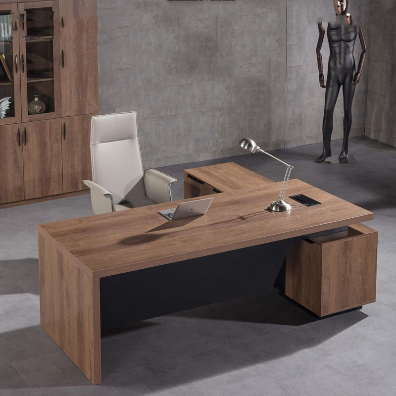 Retractable L-Shaped Executive Desk, Dual Home and Commercial Use Desk with Drawers and Lateral File Cabinet, Large Computer Desk /Workstation