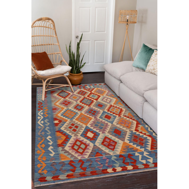 One-of-a-Kind Hand-Knotted New Age 5'0'' X 6'5'' Wool Area Rug in Rust/Blue/Beige/ Grey