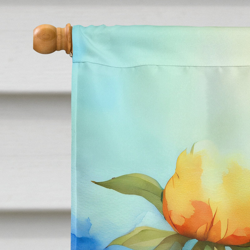 Pivoines dans un drapeau de maison aquarelle