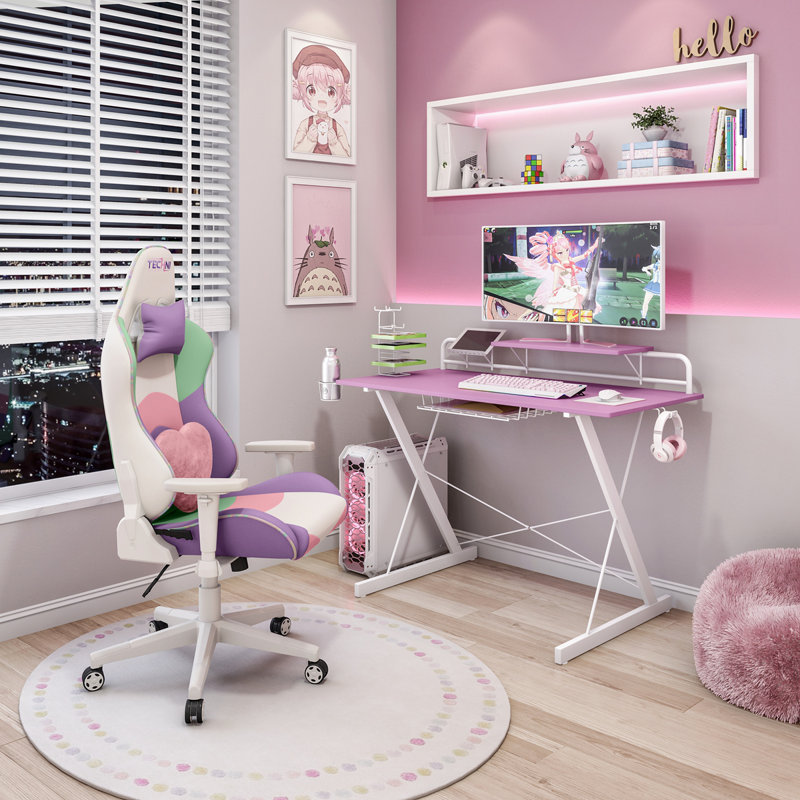 Shaia Metal Base Computer Desk, Pink