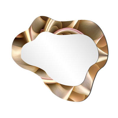 Fractal Flower In Vintage Rose Gold IV - Fractals Cloud Mirror, Gold Asymmetrical Decorative Wall Mirror, Printed Metal Art