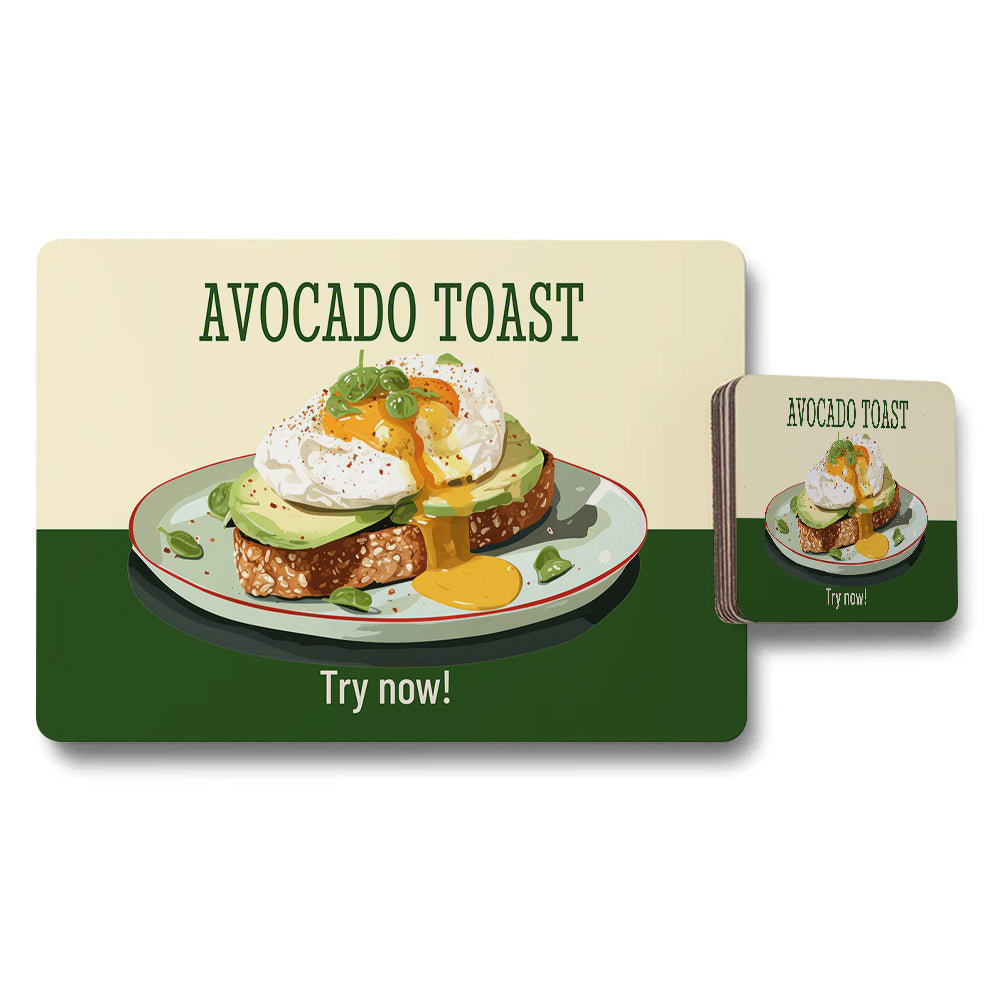 Avocado Toast Placemats And Coaster Set For Dinner Table Decor