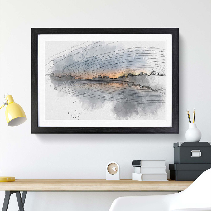 Cambridge Massachusetts Skyline in Abstract - Picture Frame Graphic Art Print, Black Framed, 36cm H x 48cm W x 2cm D