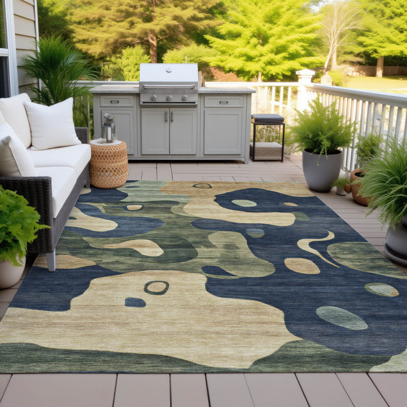 Machine Washable Indoor/Outdoor Xhevrie Navy Rug, Rectangle 10' x 14'
