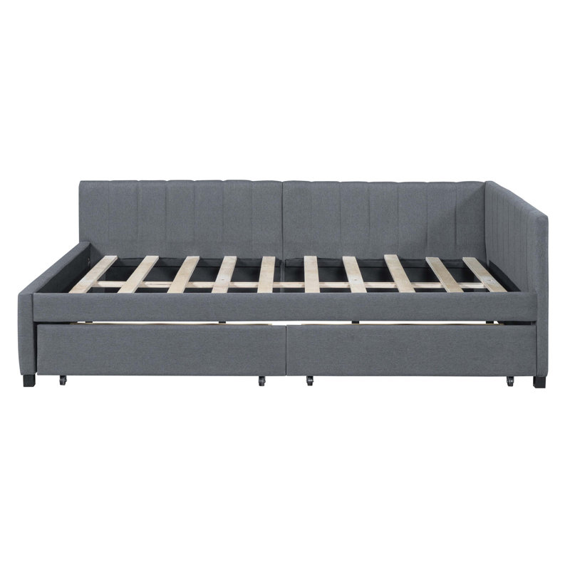 Upholstered Daybed with 2 Storage Drawers Sofa Bed Frame No Box Spring Needed, Linen Fabric