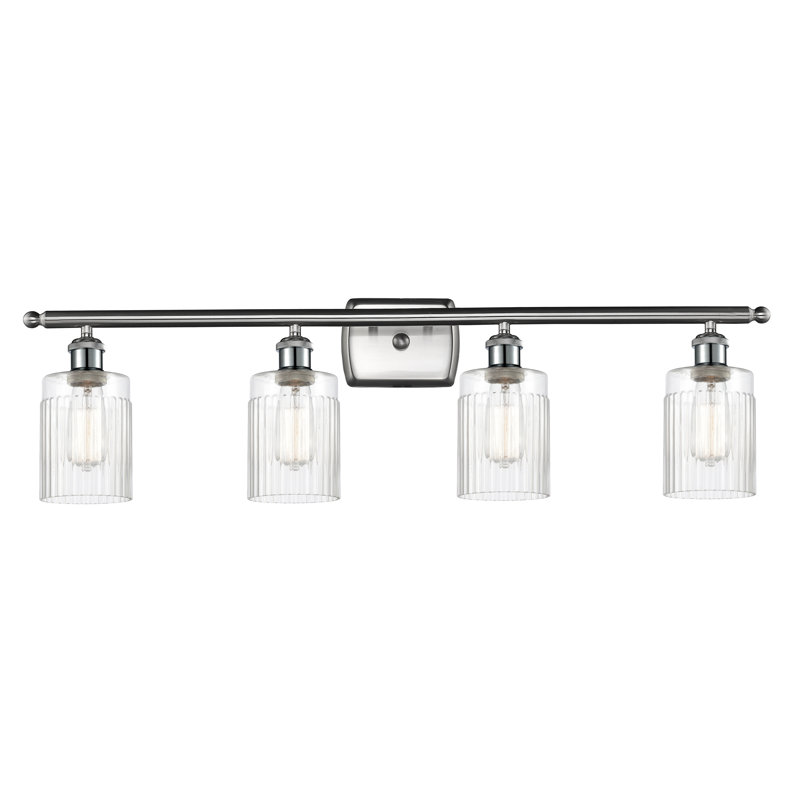 Éclairage pour salle de bain 4 lumières Caplinger, Ampoule DEL 6 watts Vinage, Transparent, Nickel satiné brossé