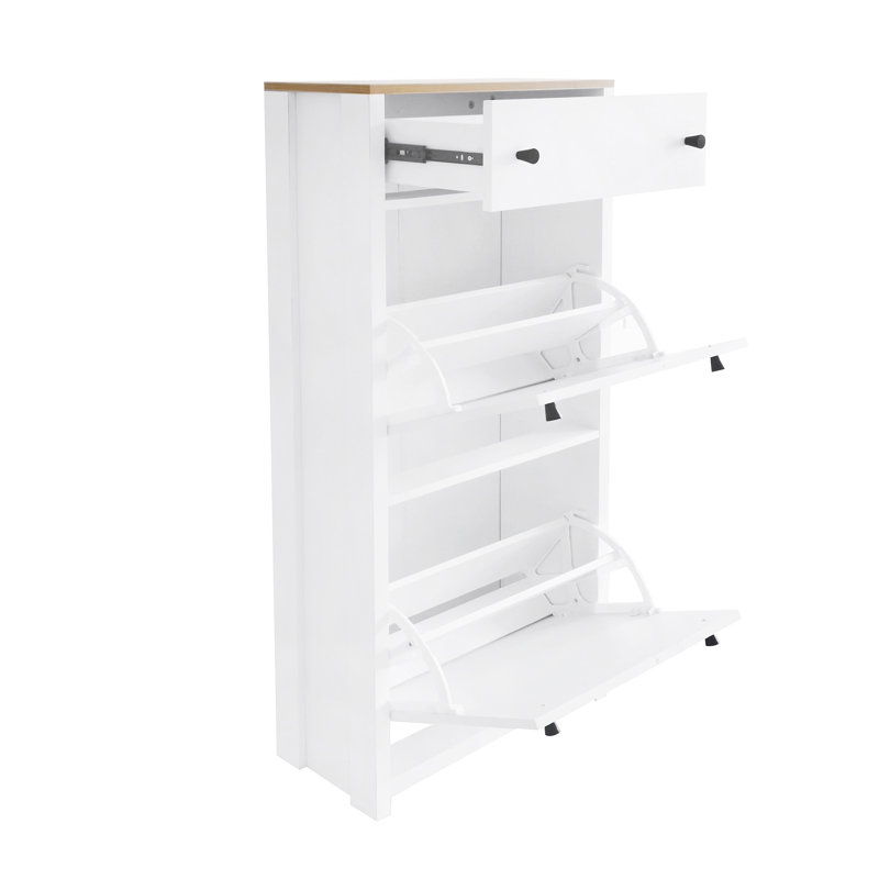 Functional Entryway Organizer With 2 Flip Drawers, White