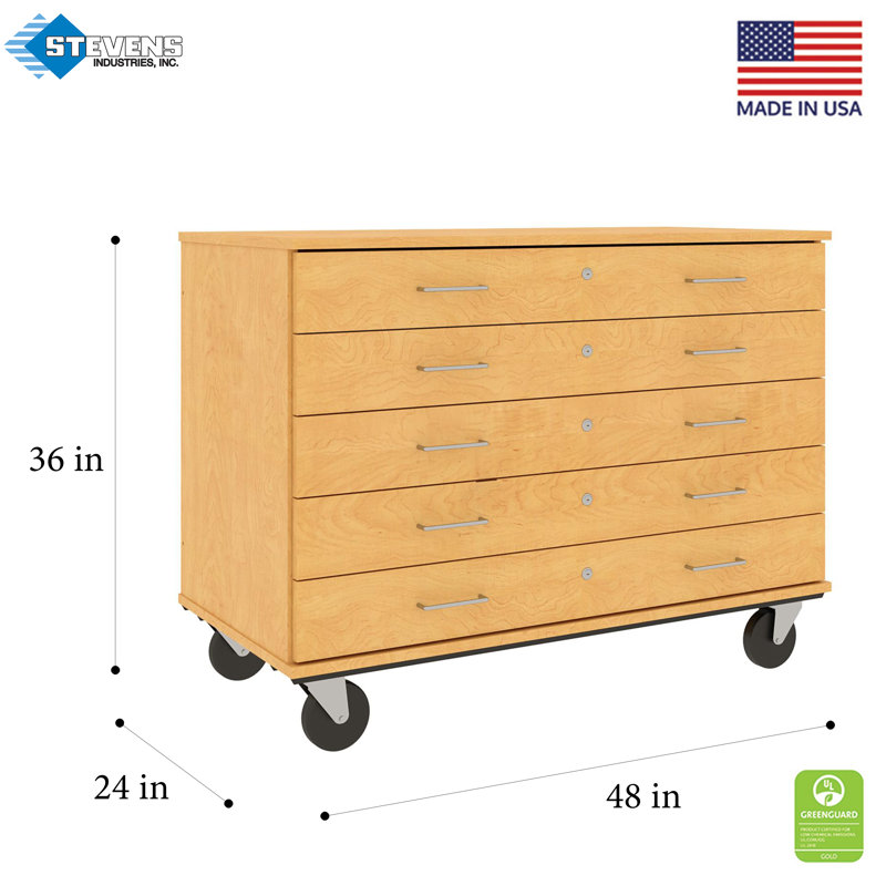 Armoire mobile à 5 compartiments avec roulettes, H 36 po x l 48 po x P 24 po, Érable