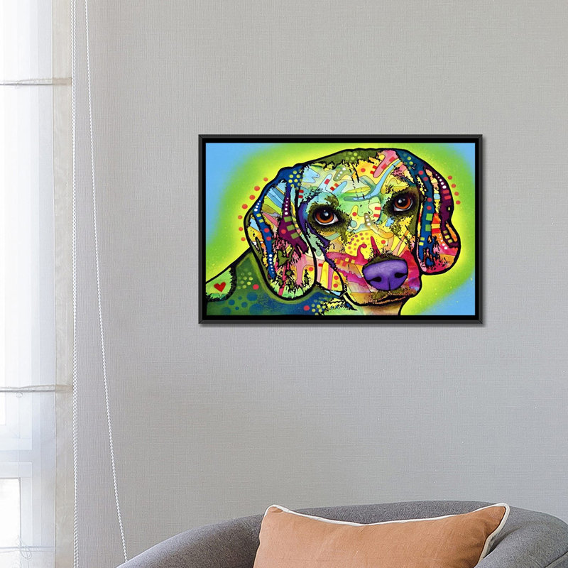 Beagle - reproduction d'art sur toile, H 18 po x l 26 po x P 1,5 po, Cadre noir