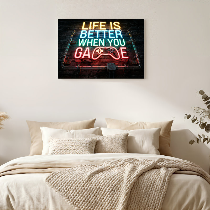 Art mural sur toile Neon Life Is Better When You, 28"H x 40"W