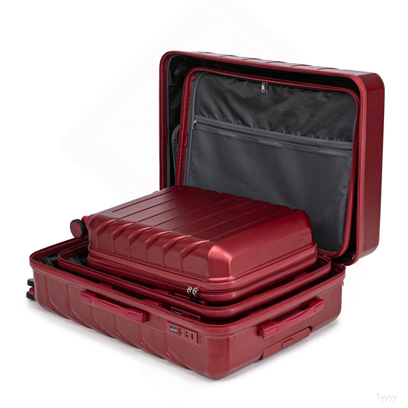 20 "/ 24" / 28 "3 pièces / ensemble en valise à roulettes en ABS, couleur assortie, avec serrure à combinaison (rouge vin)