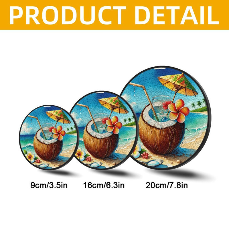 Panneaux en vitrail attrape-soleil « Boisson à la noix de coco » pour la décoration de fenêtre, 7,8 x 7,8 po (20 x 20 cm)