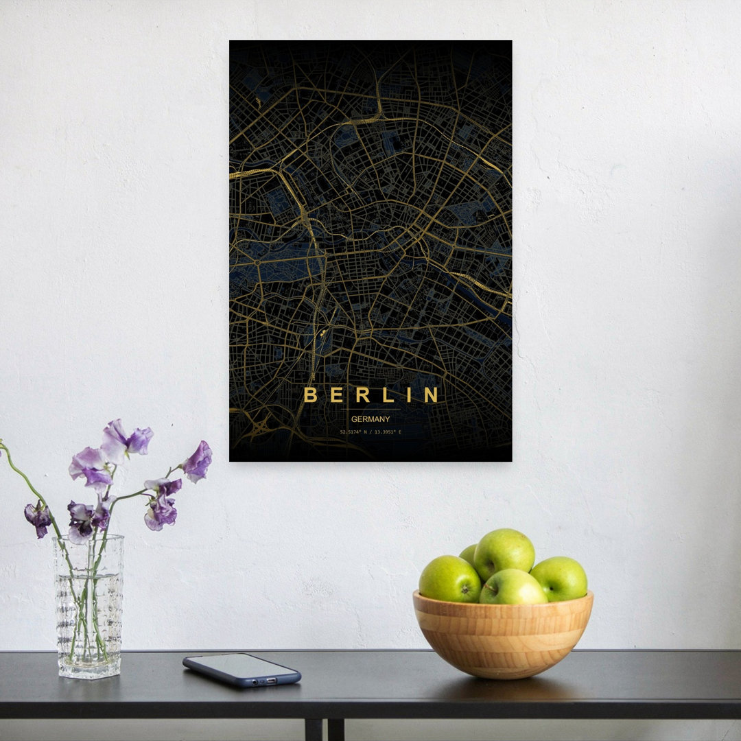 Golden Berlin Map Abstract Elegant Geometric Architecture City Wall Art Print