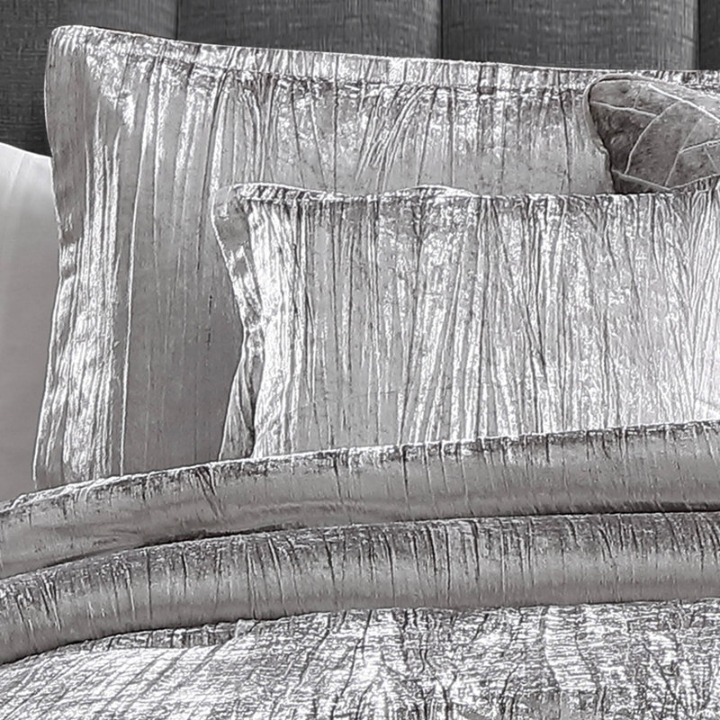 King Silver Crinkle Velvet 7-Piece Comforter Set