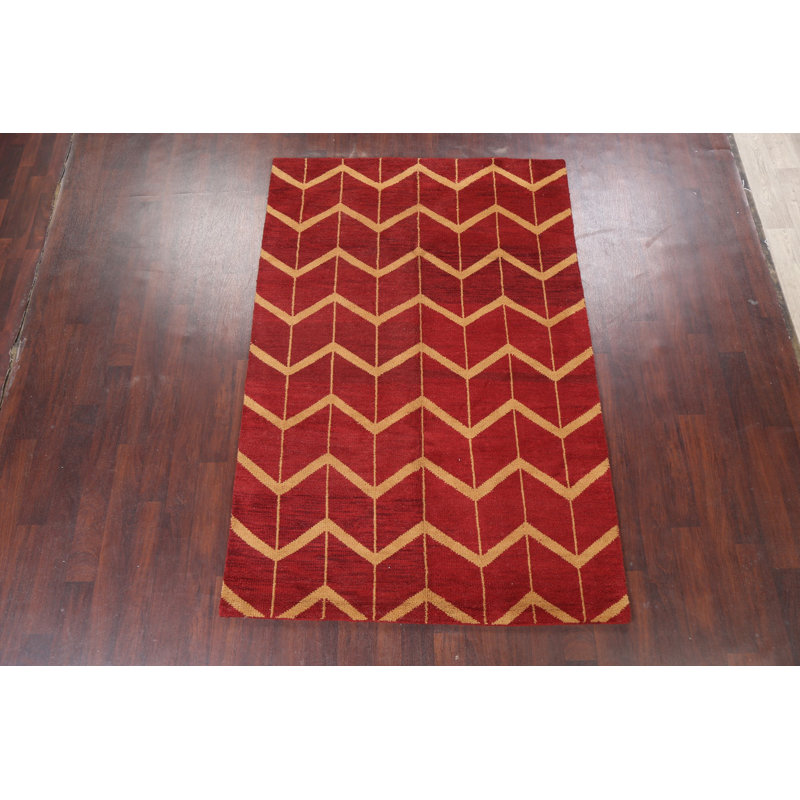 Tapis oriental à chevrons style marocain noué à la main 5 x 8