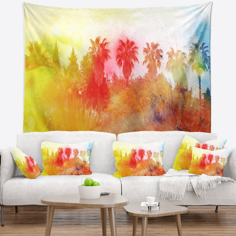 Tapisserie abstraite paysage tropical, H 50 po x l 60 po