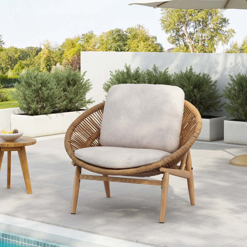Outdoor Wicker Papasan Lounge Chair, Brown