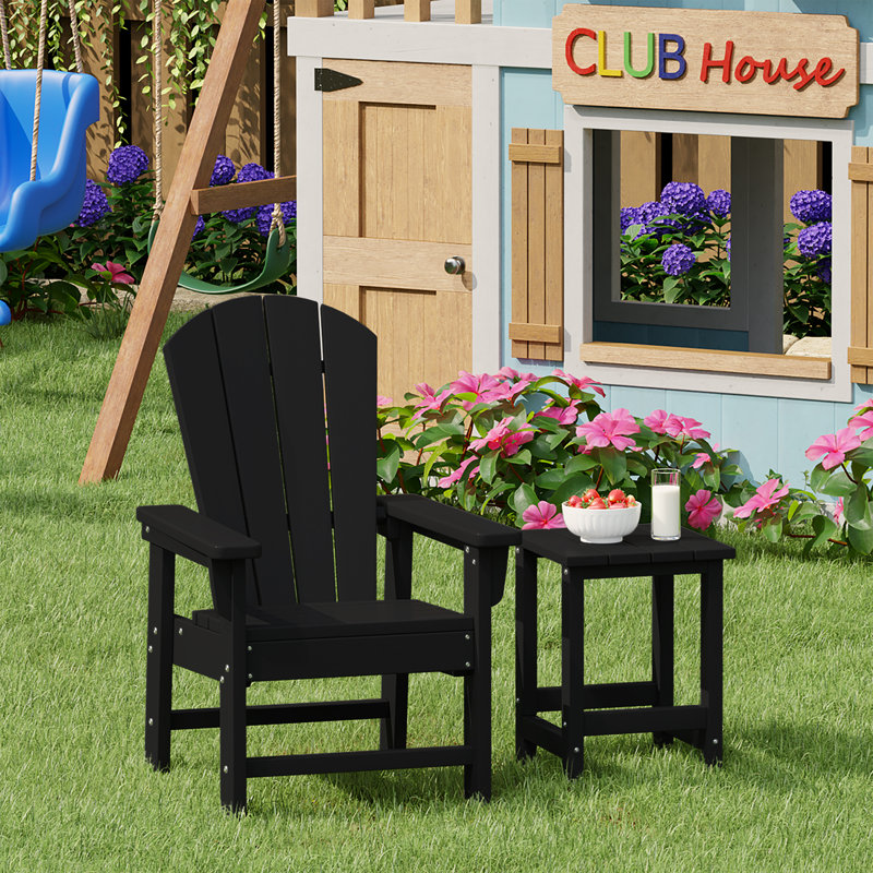 Laguna Kids Outdoor Poly Adirondack Chair With Side Table, Black