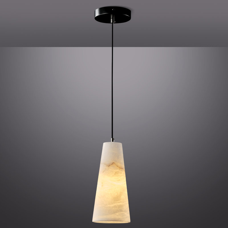 Luminaires suspendus 1 lumière en albâtre naturel Neda (ampoules à intensité variable INCL), Noir mat