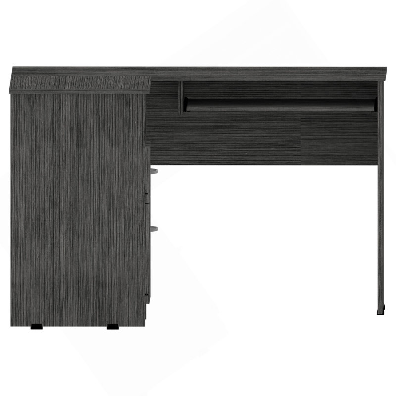 Bureau en L Raleigh, deux tiroirs, une tablette, rangement pour unité centrale, Gris