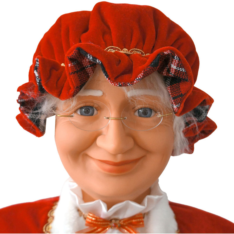 Life-Size Red and Plaid Plastic Mrs. Claus Statue