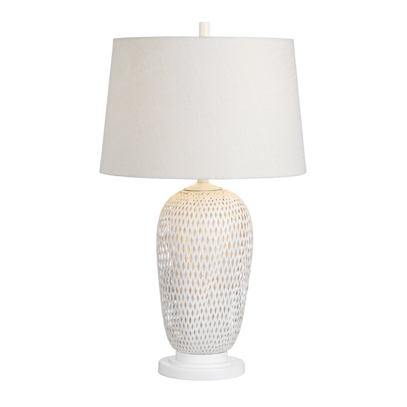 31.75" Rattan Table Lamp With White Shade
