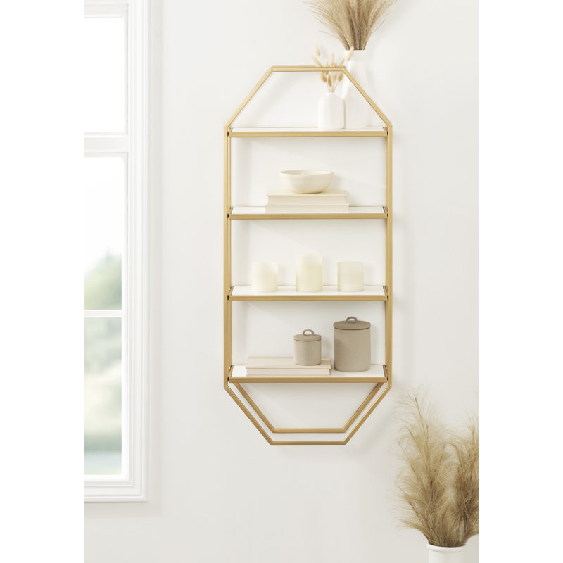 Barchetta 4 Piece Accent Shelf, White/Gold