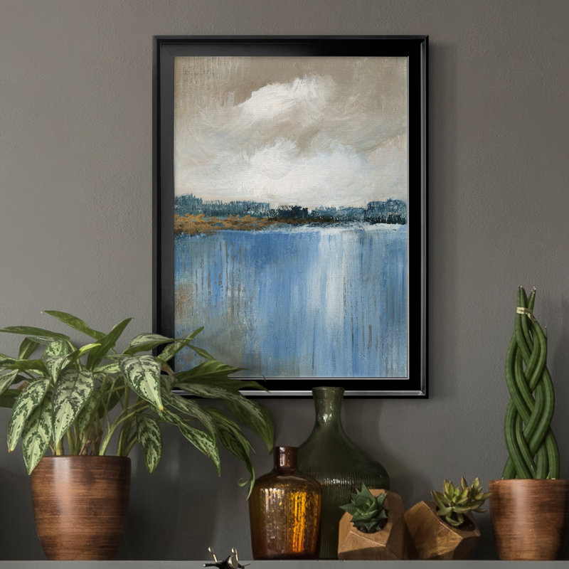 Vent et eau - Peinture encadrée, H 30,5 po x l 42,5 po x P 1,5 po, Toile avec cadre noir, Pas de tapis