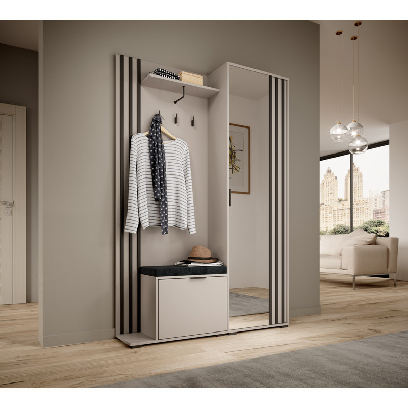 Romul Hall Tree 131cm Wide with Shoe Storage, Beige/Black