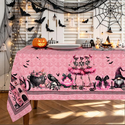 Nappe d'Halloween noire et rose, avec citrouille, fantôme, crâne et toile d'araignée, décoration rectangulaire pour les fêtes d'Halloween, les maisons hantées, les salles à manger et les réunions saisonnières.