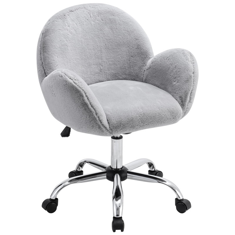 Fluffy Velvet Office Chair For Comfortable Swivel Chair For Bedroom Modern Ergonomic Desk Velvet Chair With Armrest And Height Adjustable
