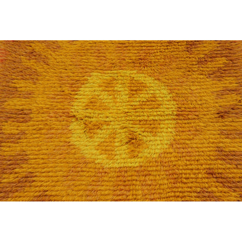 Vintage Swedish Rya Runner With Rust And Gold Sunburst Medallion -  Rug & Kilim