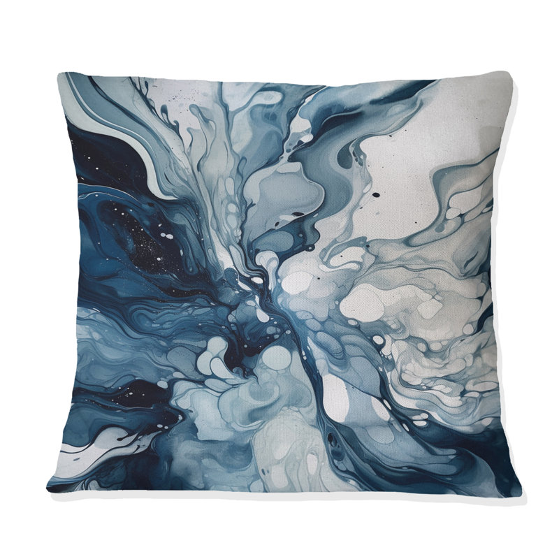 Blue Grey Ethereal Elixir I - Abstract Printed Throw Pillow, 18" x 18"