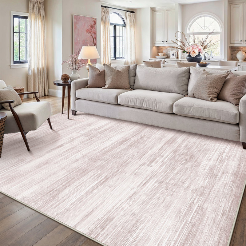 Tapis texturé abstrait rose clair Luminae, Rose clair, Rectangle 6 pi x 9 pi