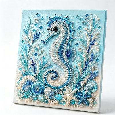 Ocean diy Hua Beaded Diamond Art Canvas Set  Full Rhinestone Sea DIY  Painting  Handmade  Theme Wall Art Decor Relaxing  Kit For Adults